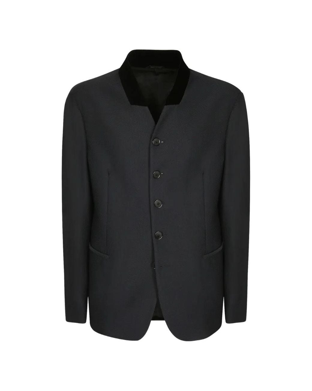 Giorgio Armani Black Velvet-Collar Textured-Finish Blazer for men