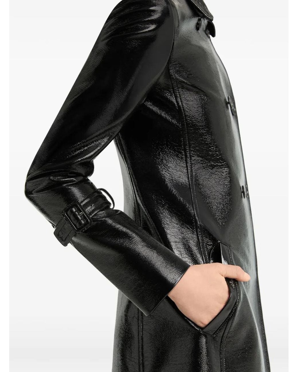 Courreges Black Manteau En Vinyle À Boutonnière Croisée