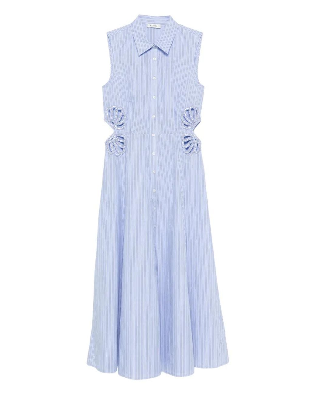 Sandro Blue Striped Cotton Midi Dress