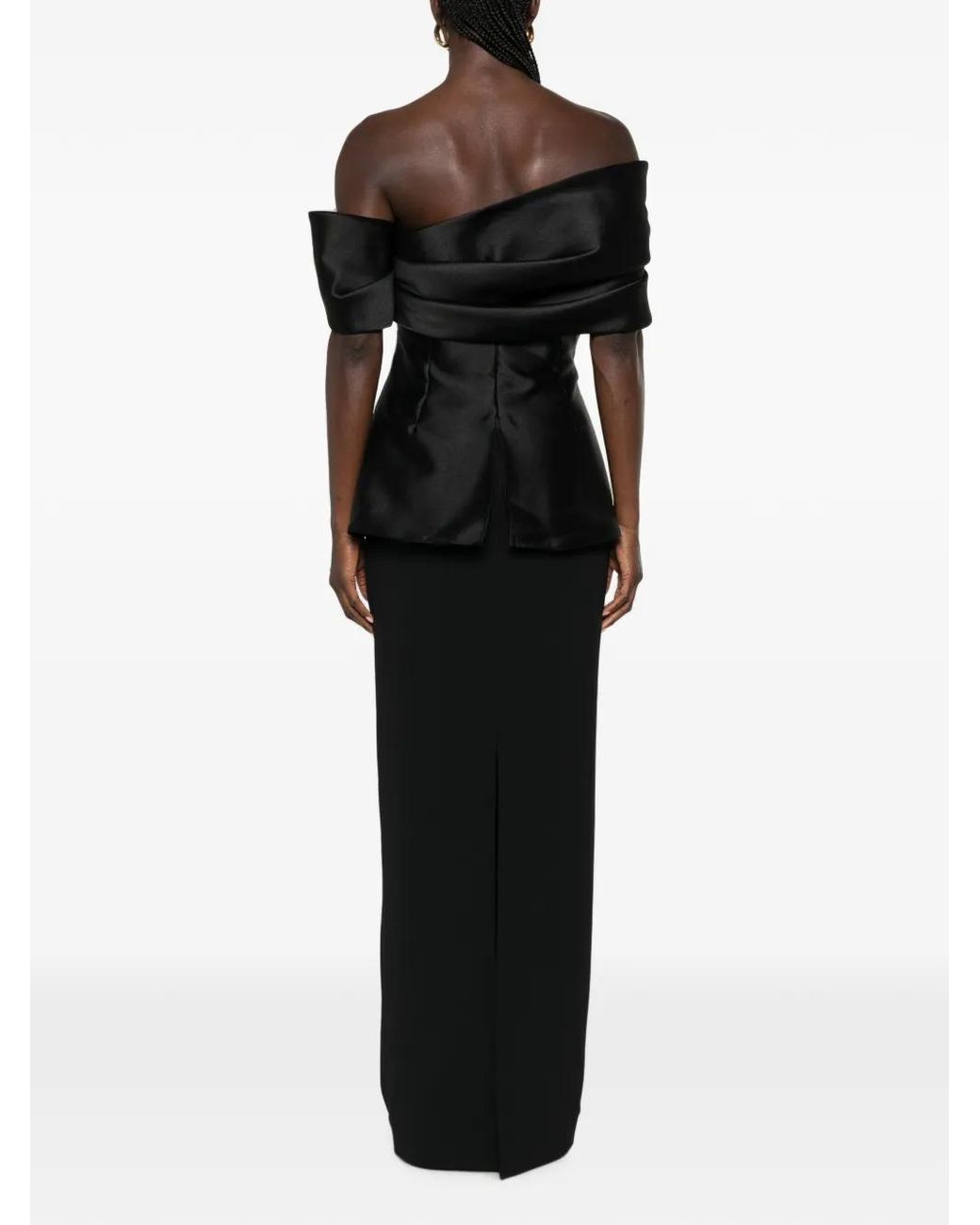 Solace London Black Robe Longue Lucine À Épaules Dénudées Et Détail Drapé