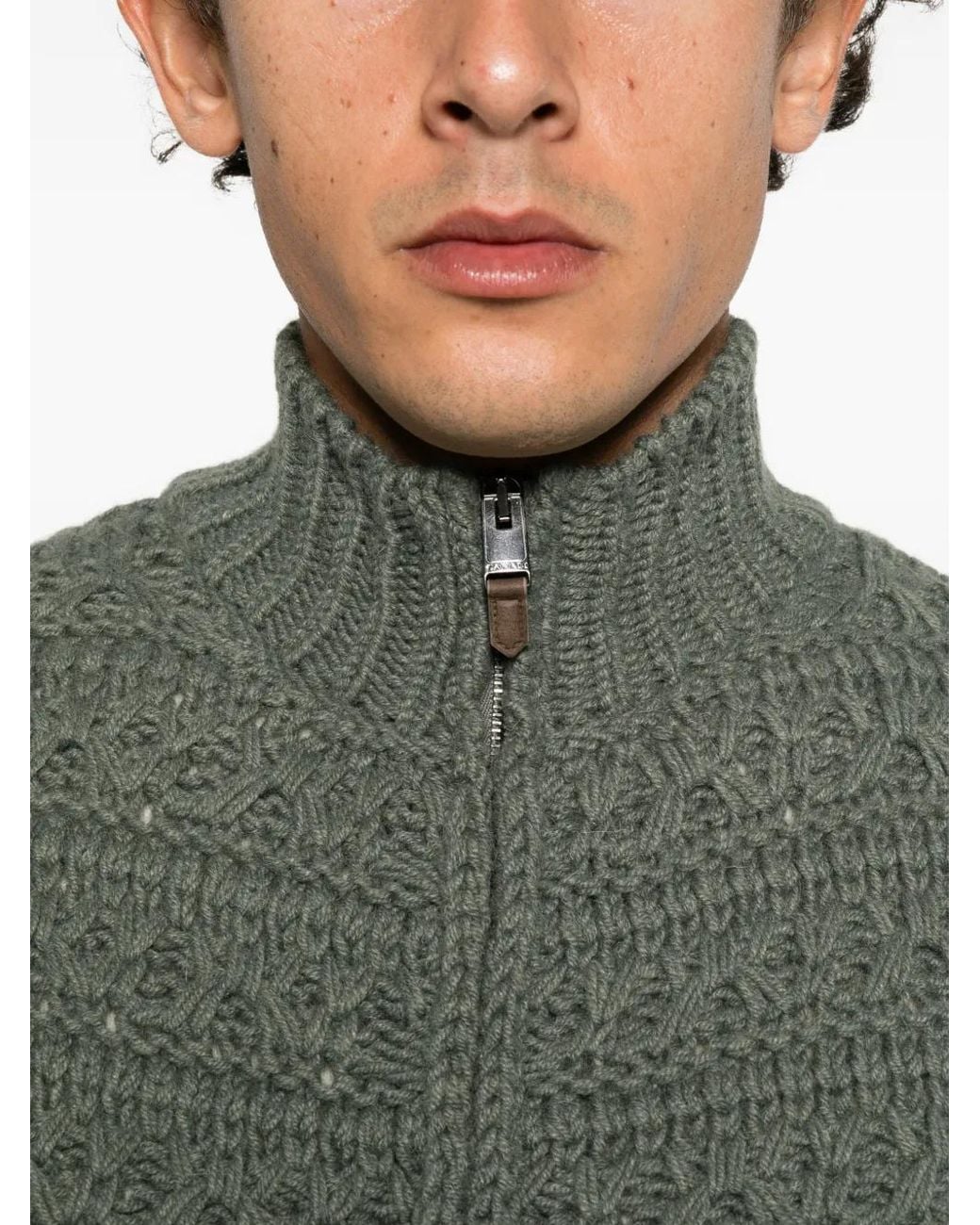 Canali Gray Cable-Knit Zip-Up Cardigan for men