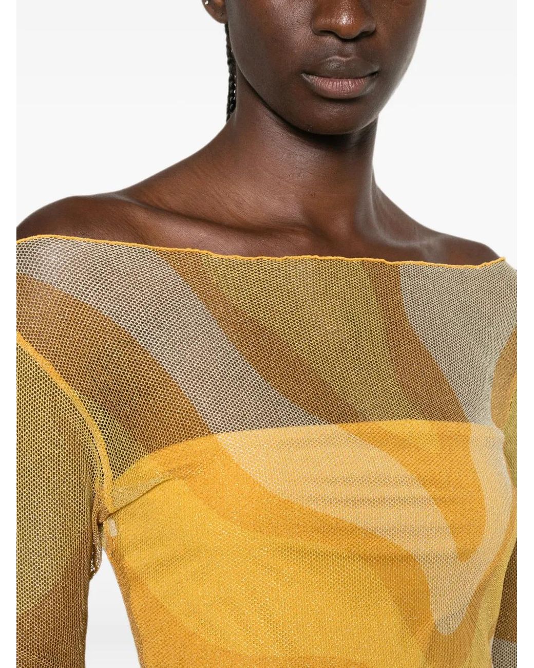 Cala De La Cruz Metallic Ursa Fishnet Long-Sleeve Midi Dress