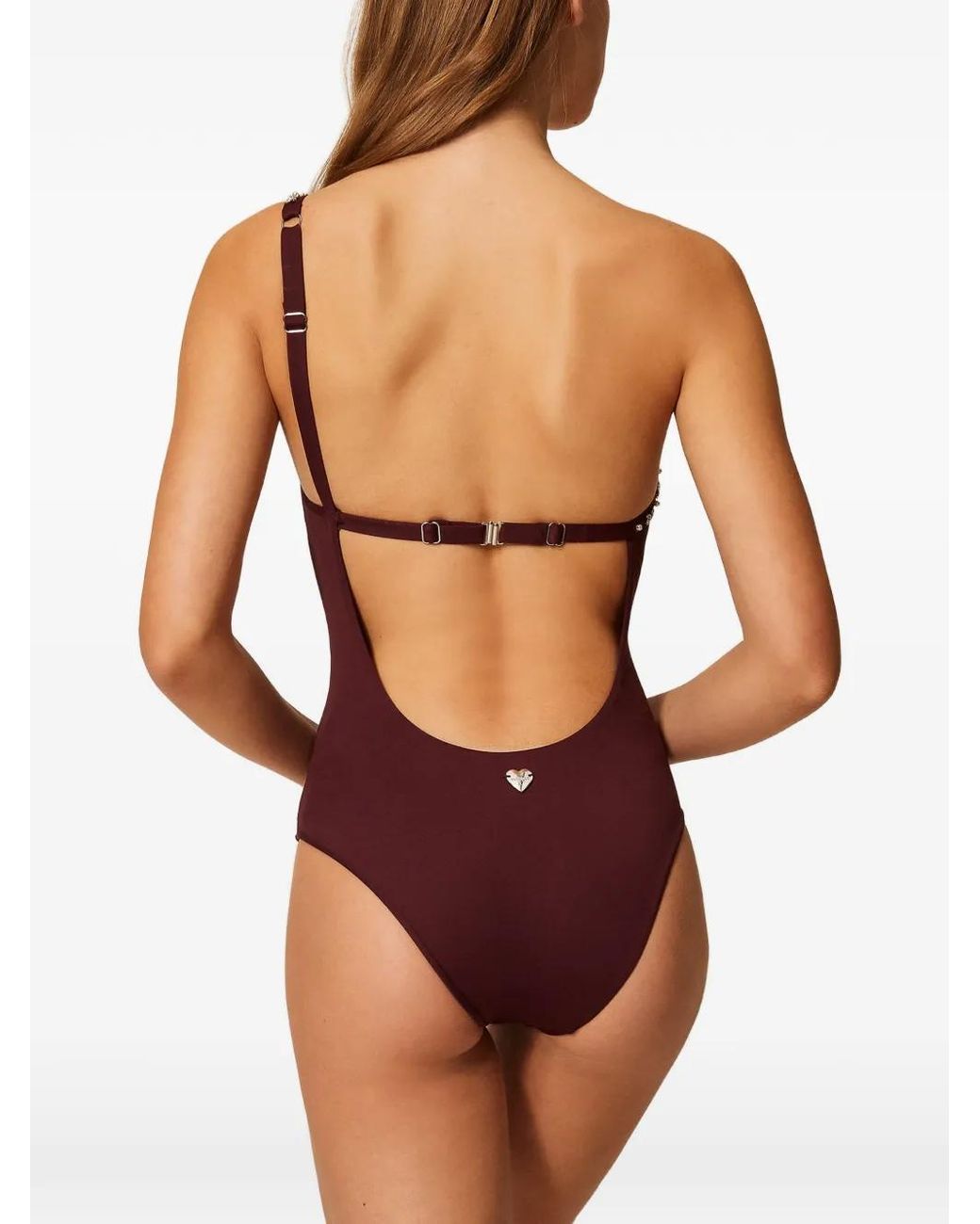 Twinset Purple One-Shoulder Swimsuit With Embroidery