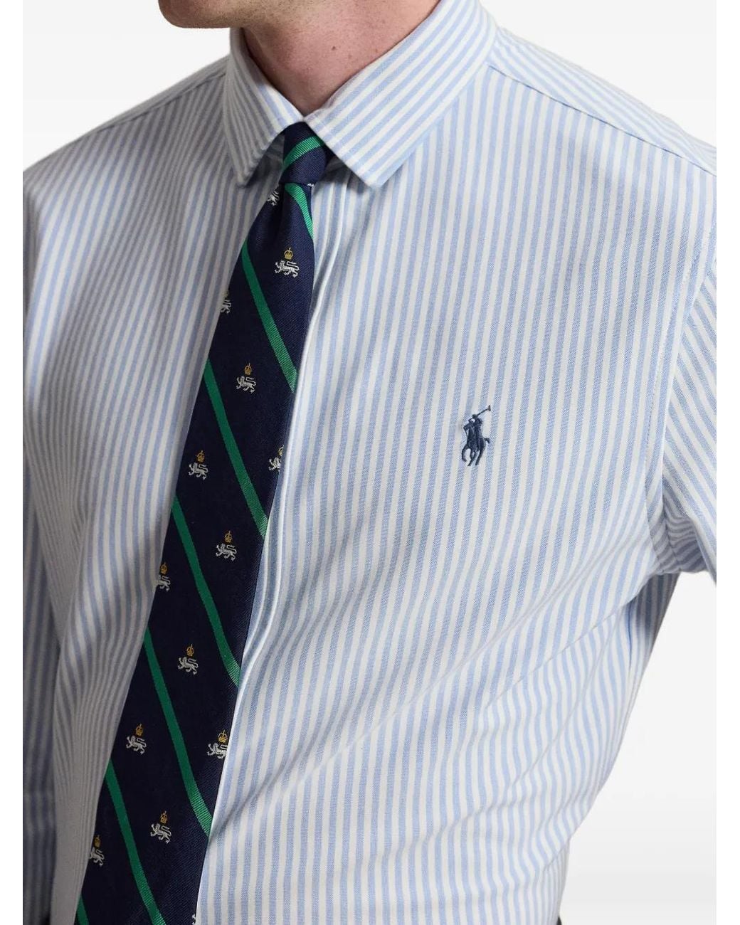 Polo Ralph Lauren Blue Striped Stretch Knit Oxford Shirt for men