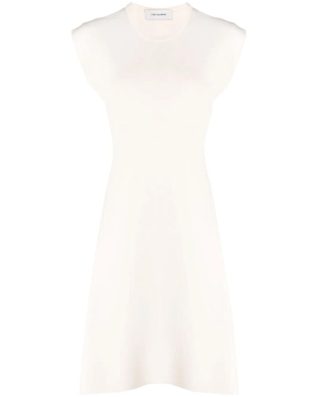 Yves Salomon White Fine-Ribbed Sleeveless Mini Dress