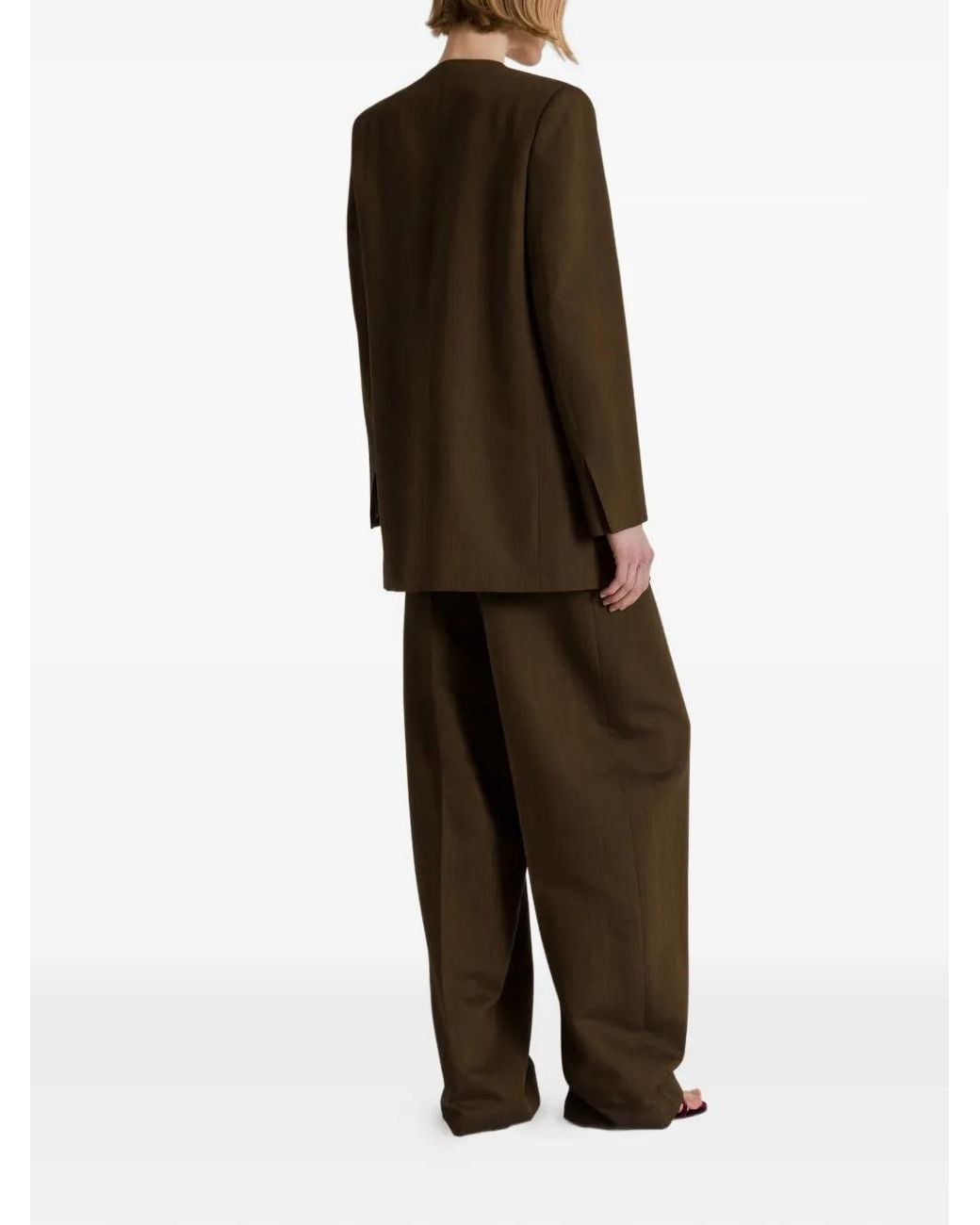 Alberta Ferretti Brown Chest-Pocket Double-Breasted Blazer