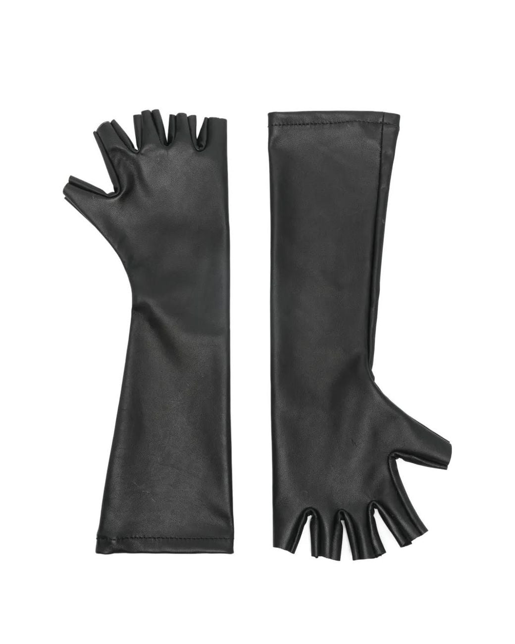 MITILIANE COUTURE Black Fingerless Leather Midi Gloves