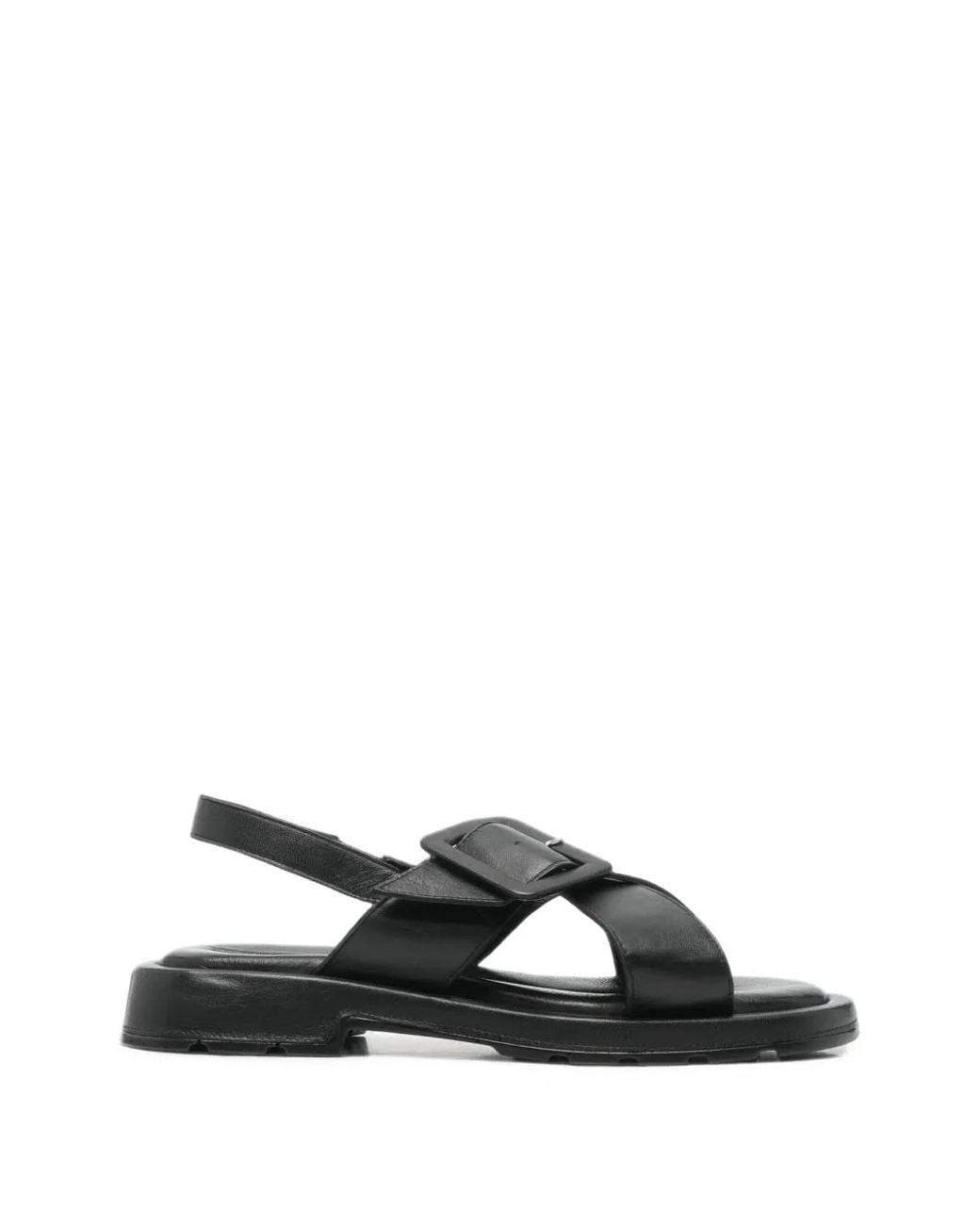 SERGIO MORETTI FIRENZE Black Buckle-Detail Slingback Flat Sandals