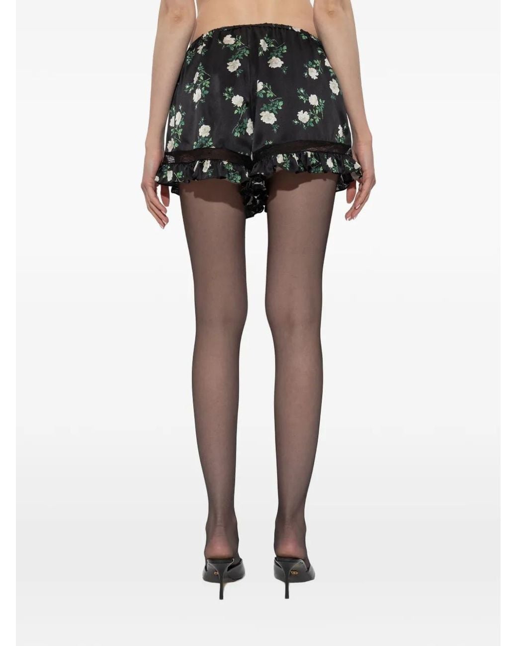 Dolce & Gabbana Black Floral-Print Ruffle-Trim Shorts