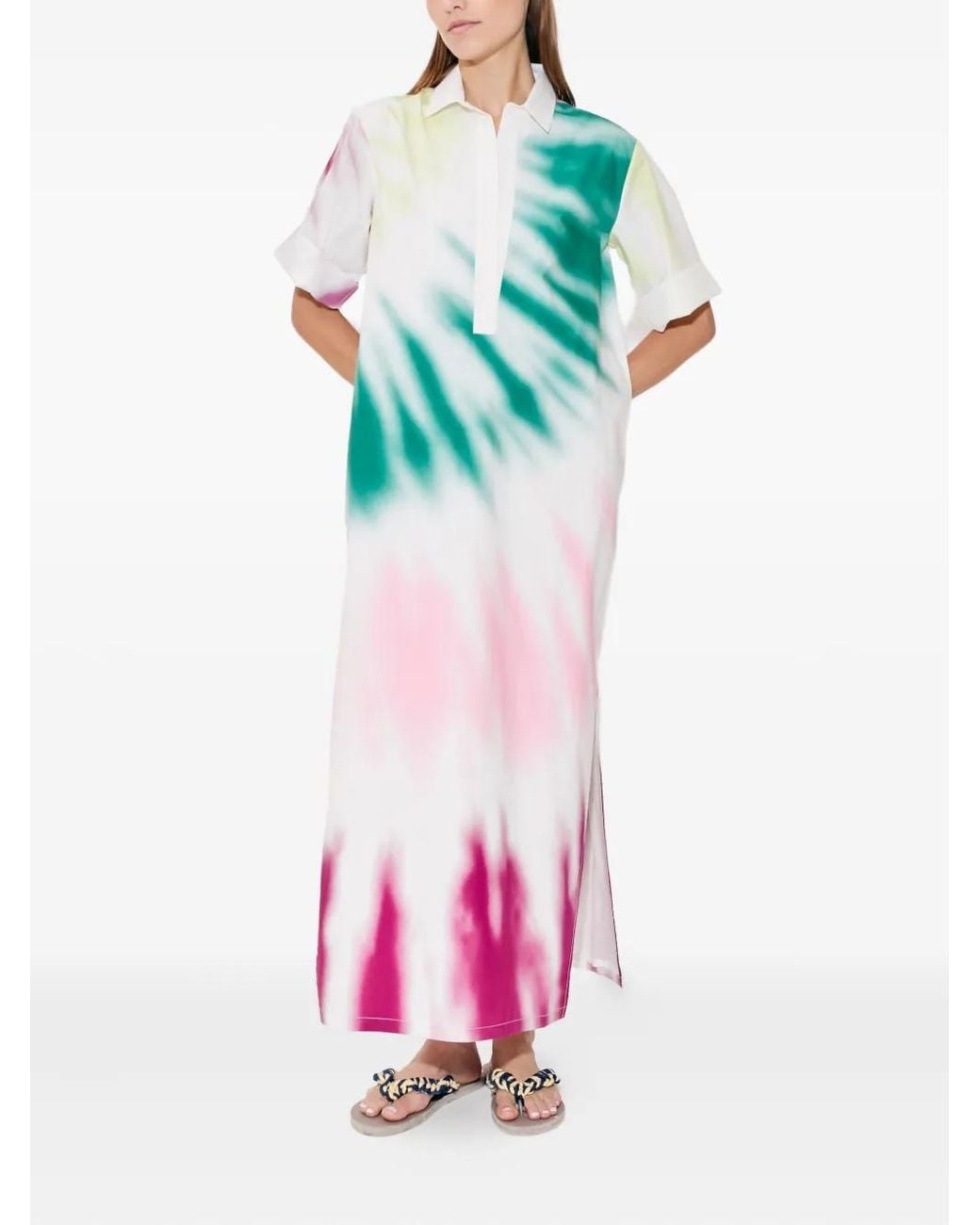 Rosie Assoulin White Tie-Dye Poplin Dress
