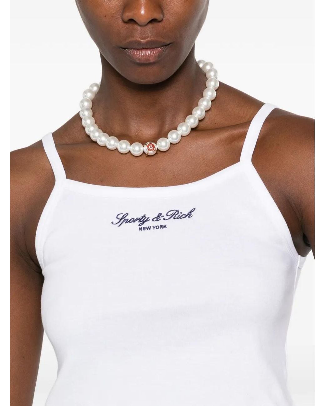 Sporty & Rich White Paola Logo-Embroidered Crop Top