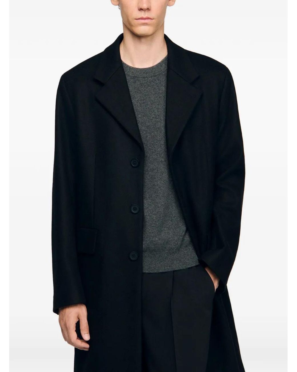 Sandro Blue Manteau Boutonné À Empiècements Matelassés for men
