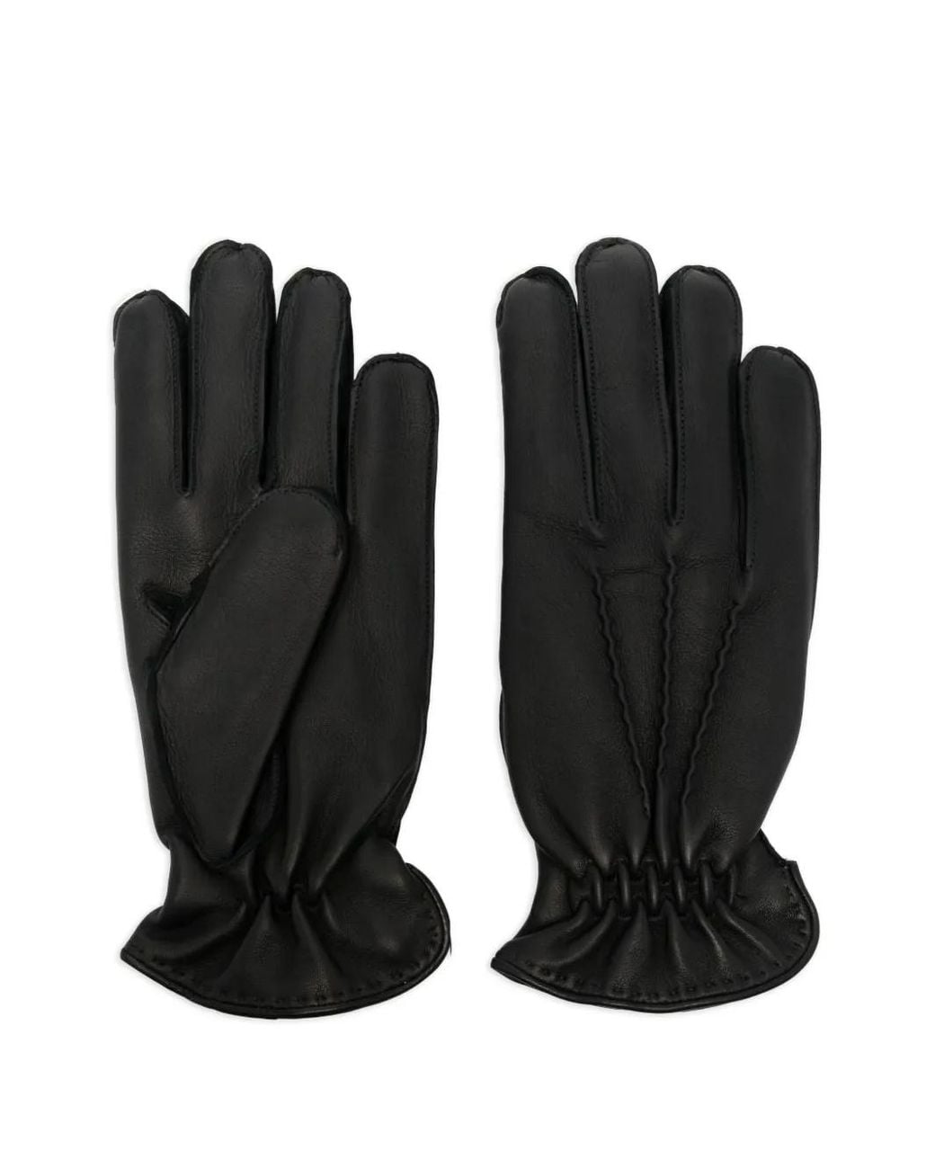 Orciani Black Leather Gloves for men