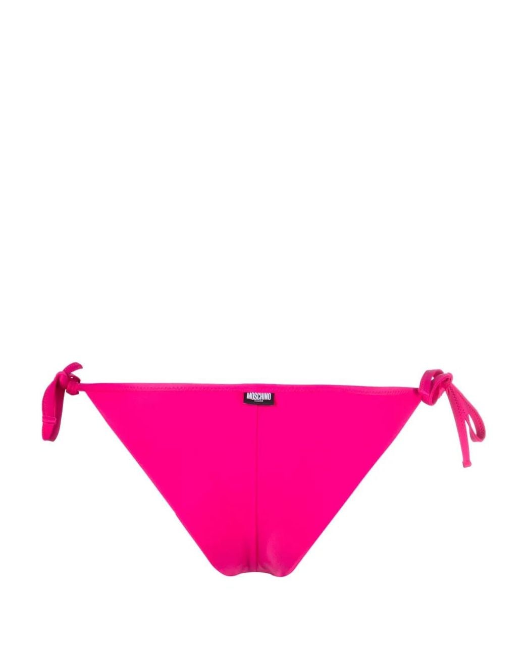 Moschino Pink Logo Patch Side Tie Bikini Bottoms