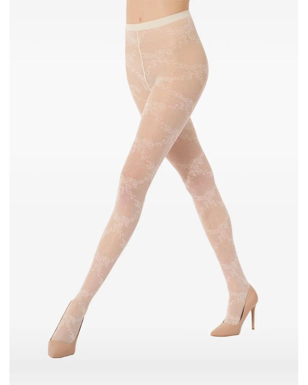Wolford White Floral Lace Tights