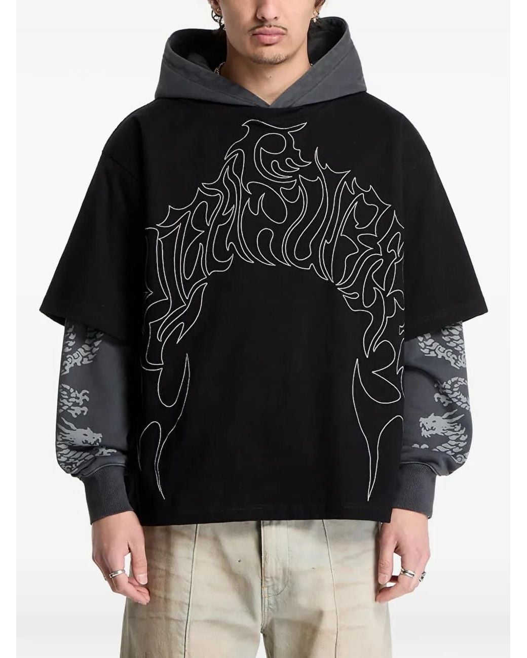 Pleasures Black Dragon Layered Hoodie for men