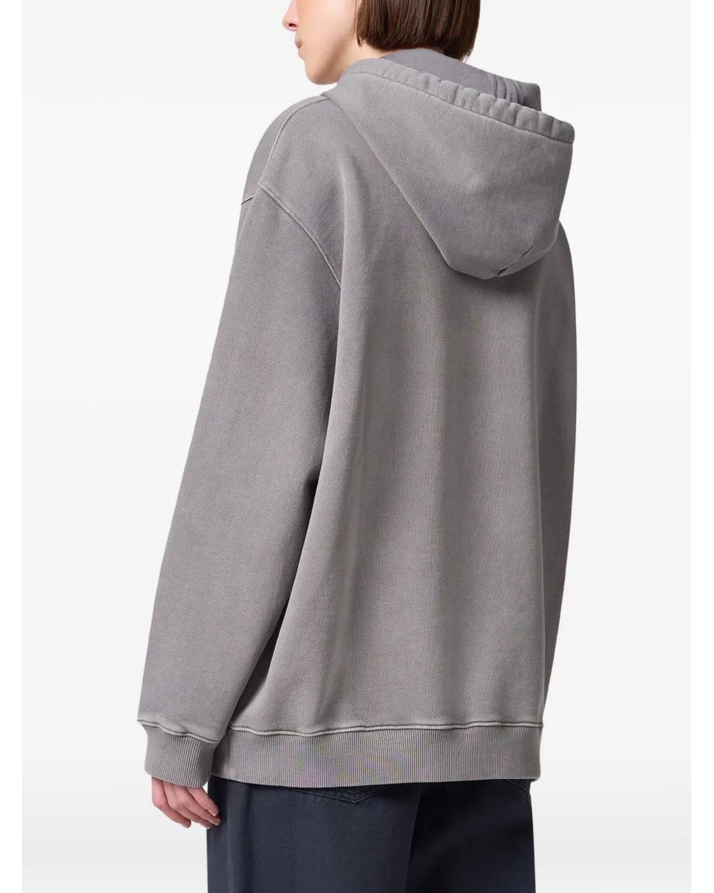 MSGM Gray Rhinestone-Embellished Graphic-Print Hoodie