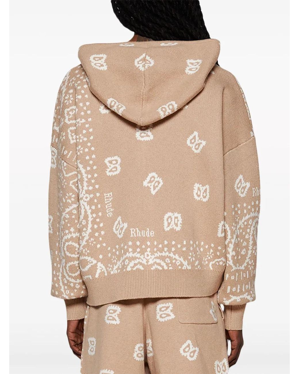 Rhude Natural Bandana Knit Zip-Front Hoodie for men