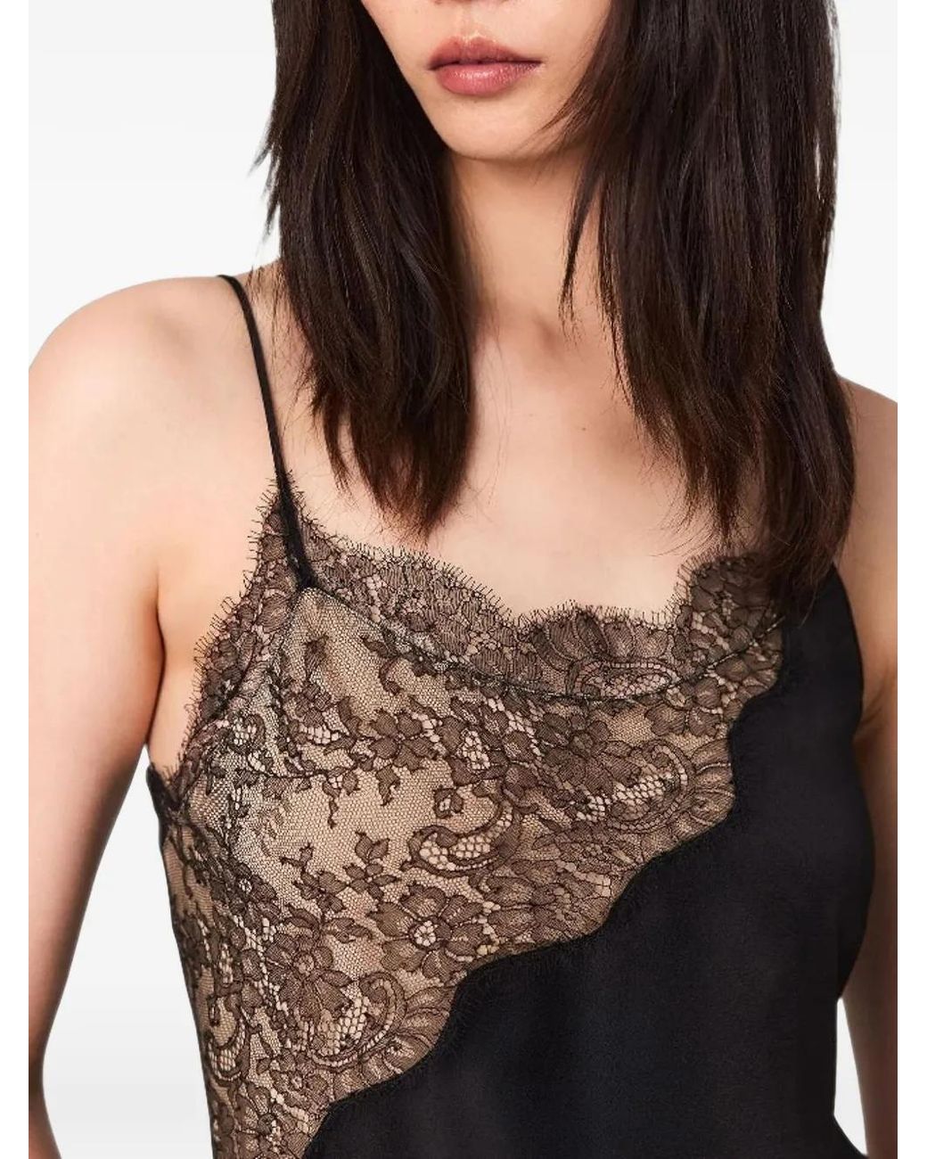 Stella McCartney Black Lace-Trim Satin Cami Top