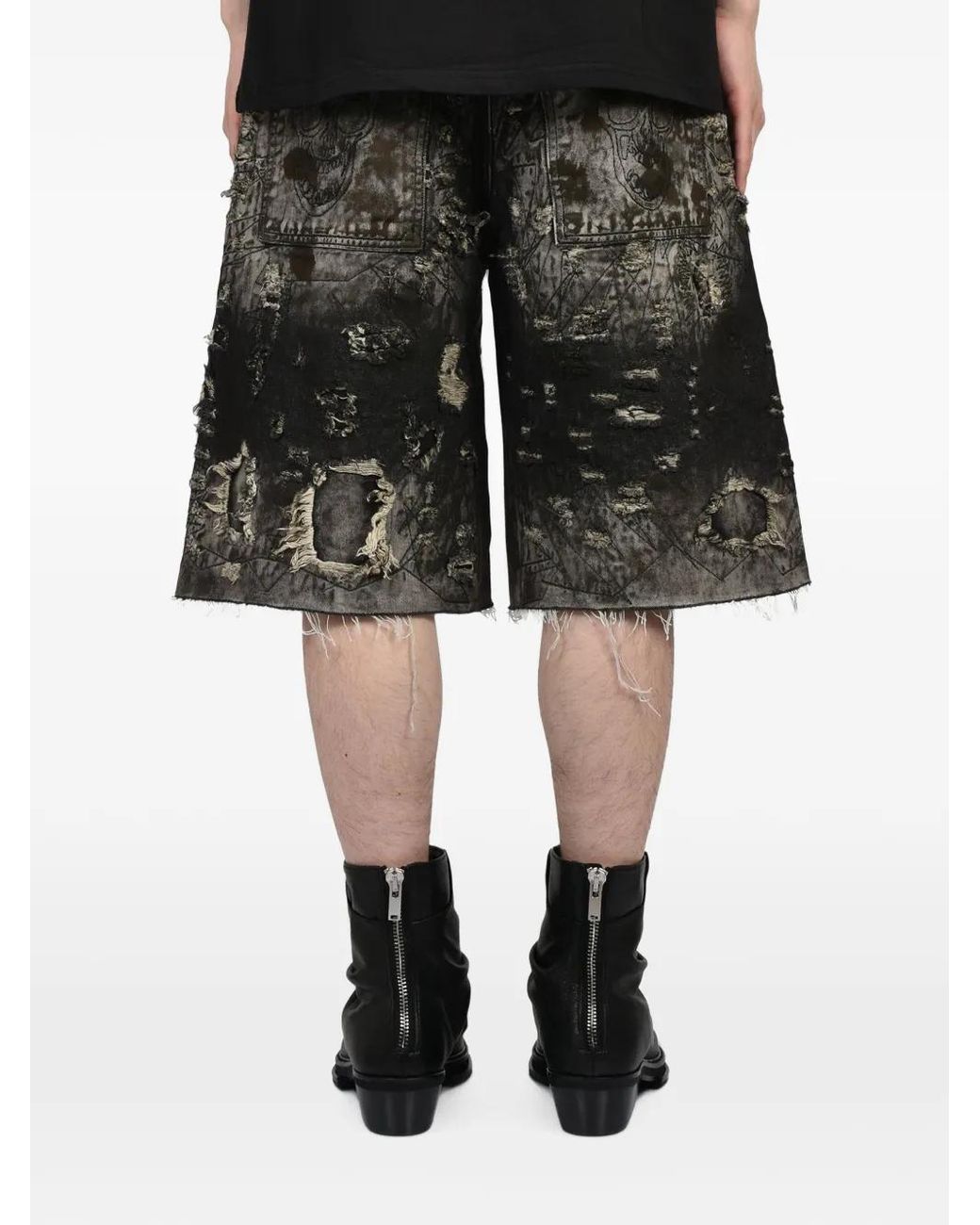 THUG CLUB Gray Washed Distressed Denim Shorts for men