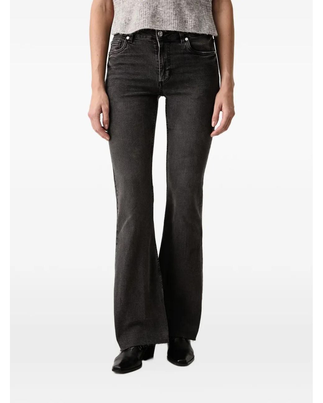 Silvian Heach Black Raw-Cut Flared Jeans