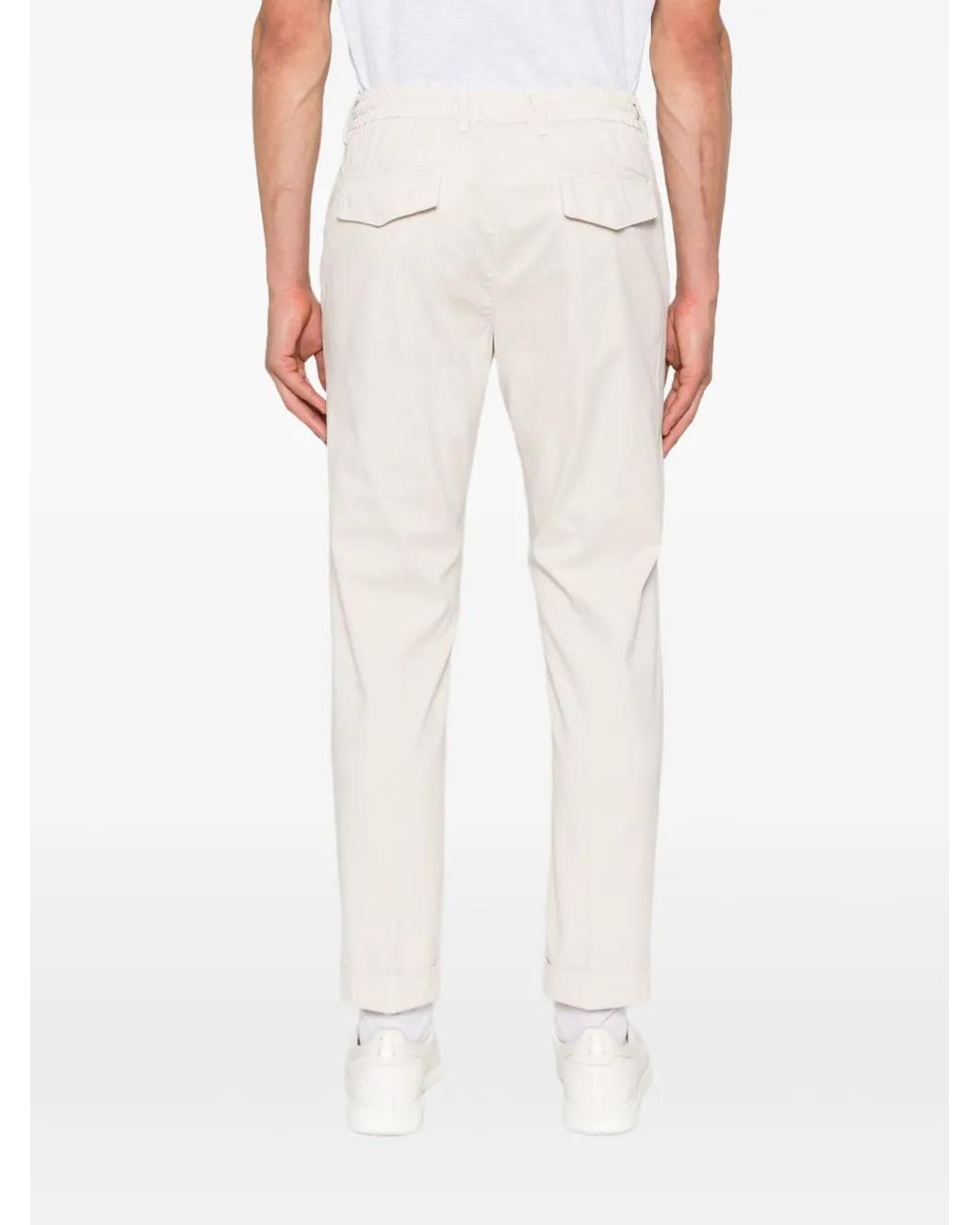 Eleventy White Pleated Drawstring Trousers for men