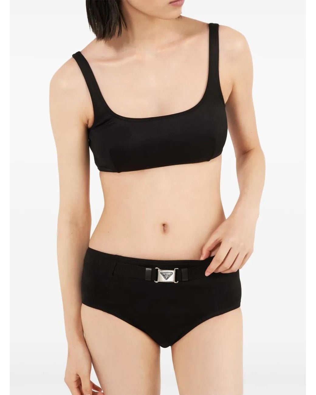 Prada Black Interlock Fabric Bikini Bottom
