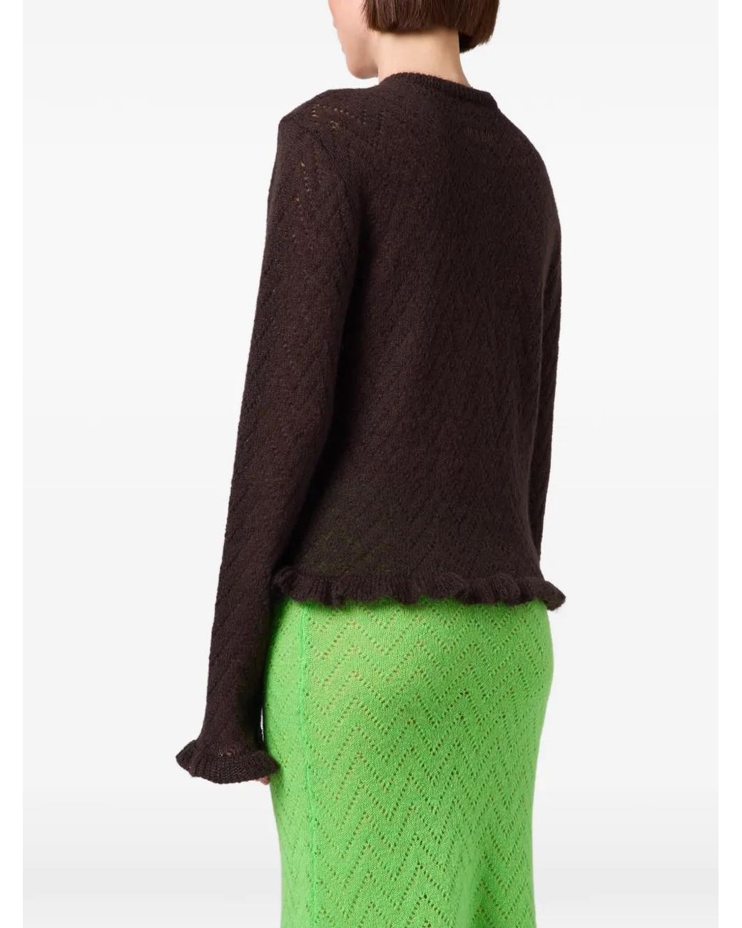 MSGM Brown Ruffle-Trim Cardigan