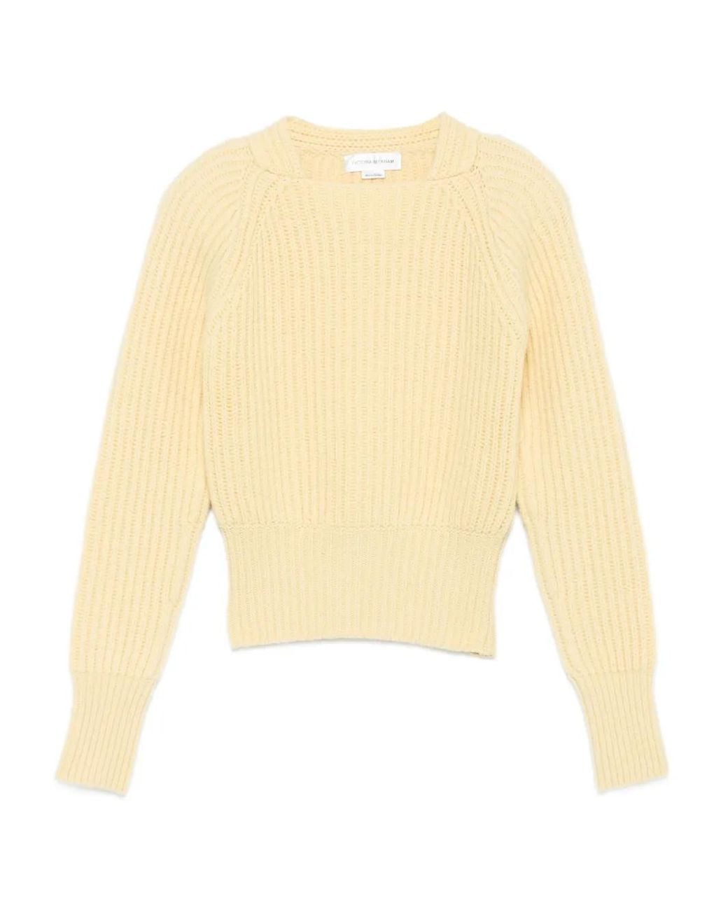Victoria Beckham White Ribbed Raglan-Sleeve Sweater