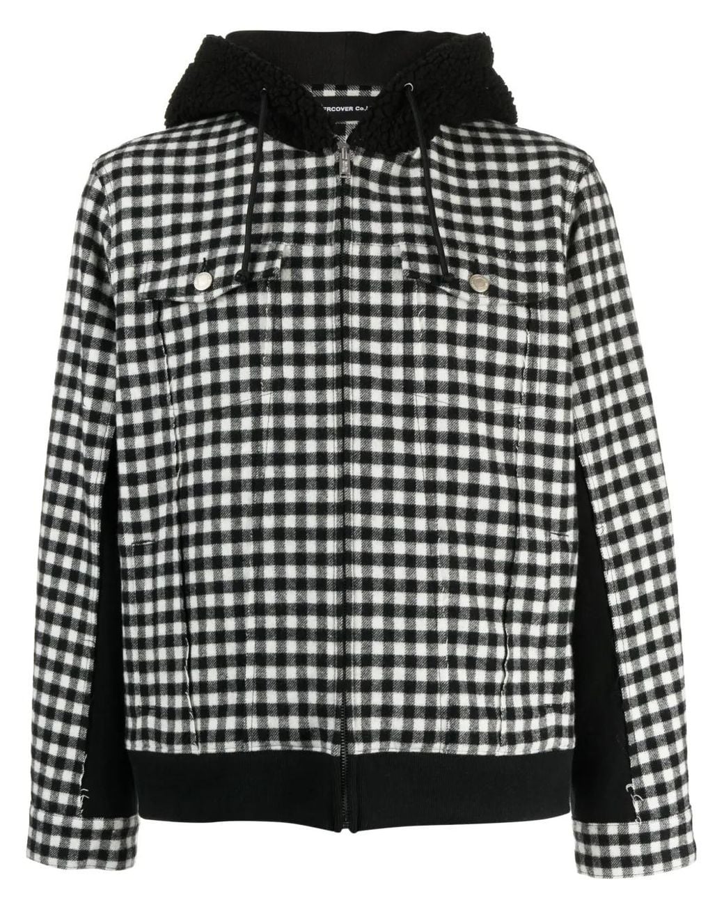 Undercover Black Check-Print Hooded Jacket for men