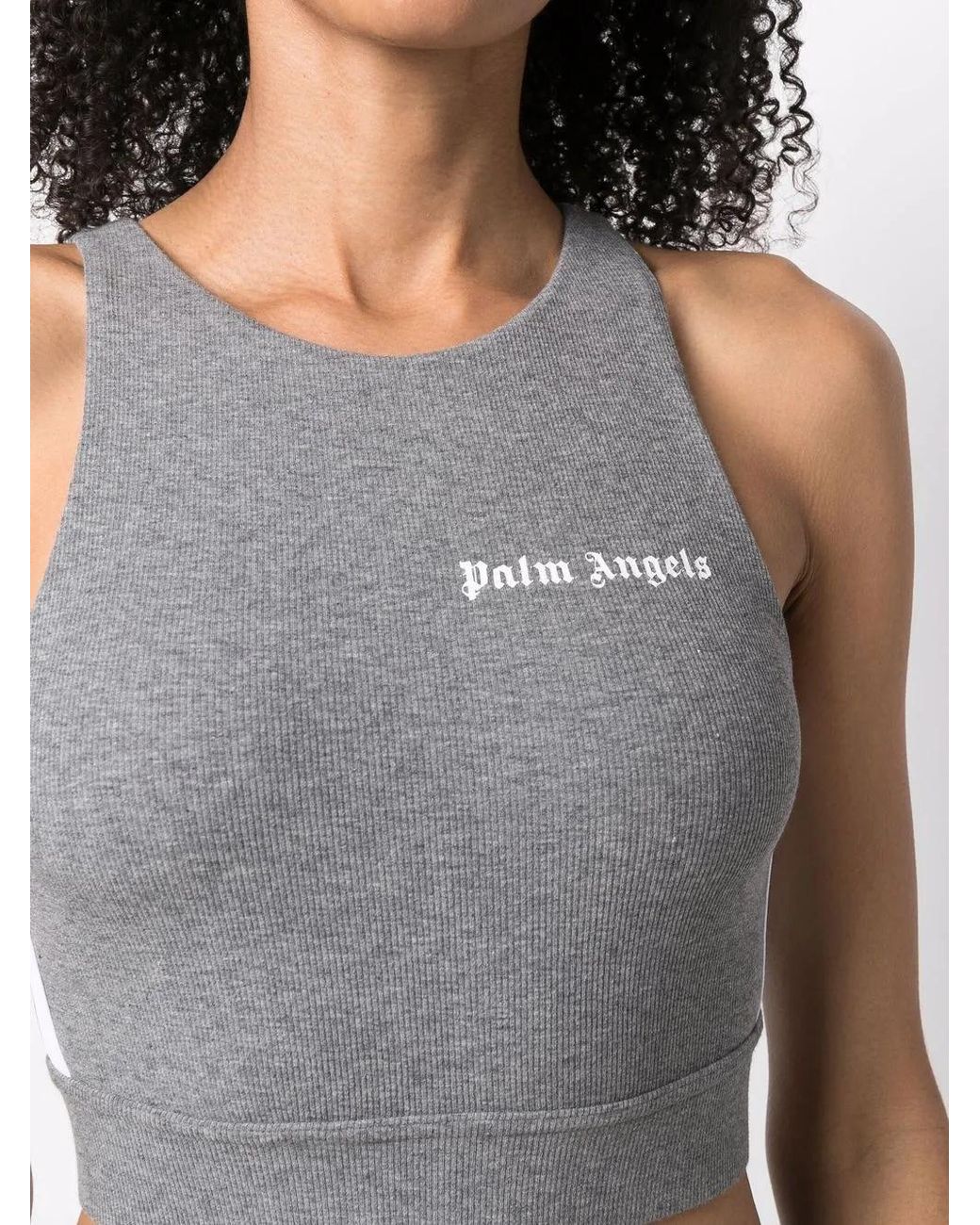 Palm Angels Gray Logo-Print Ribbed Sports Bra