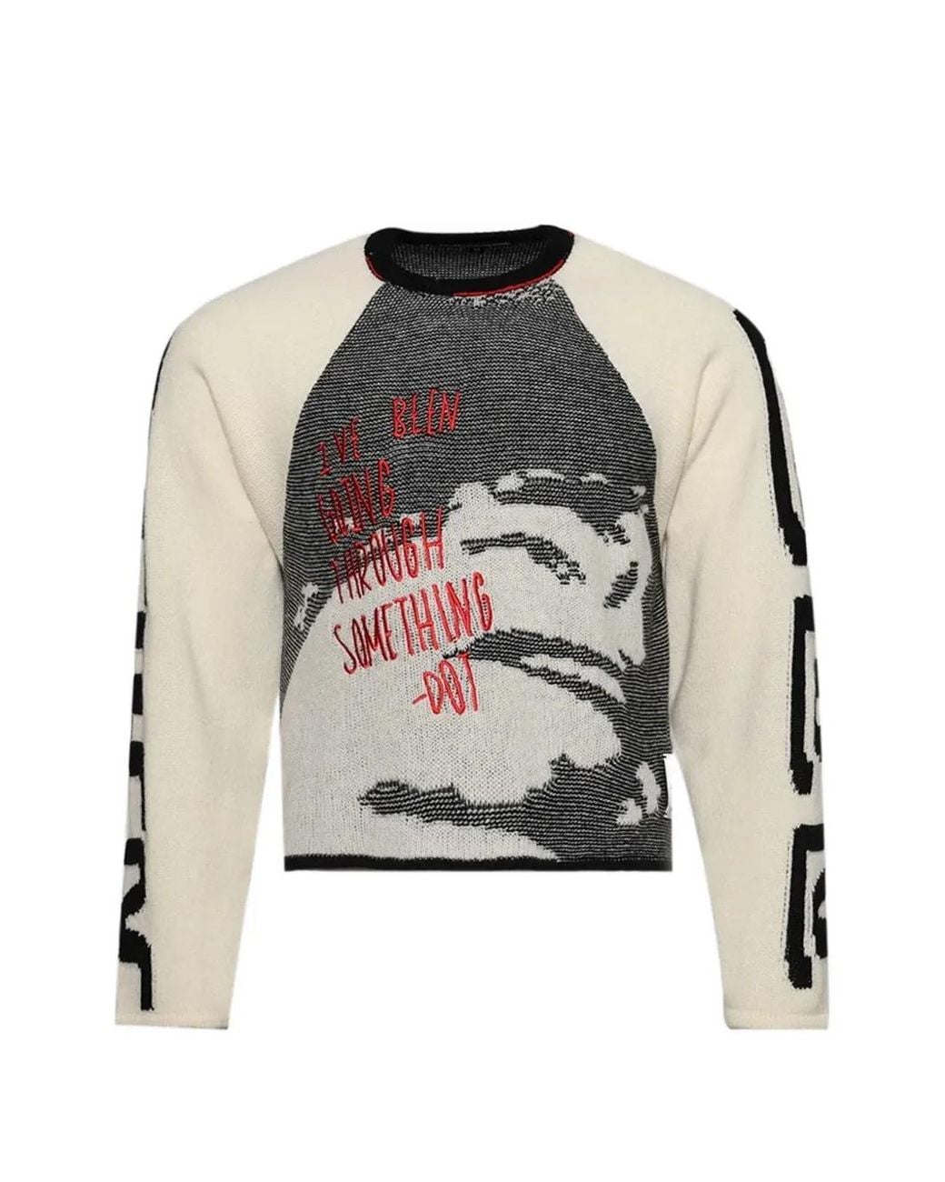 RRR123 White Graphic Knit Jumper for men
