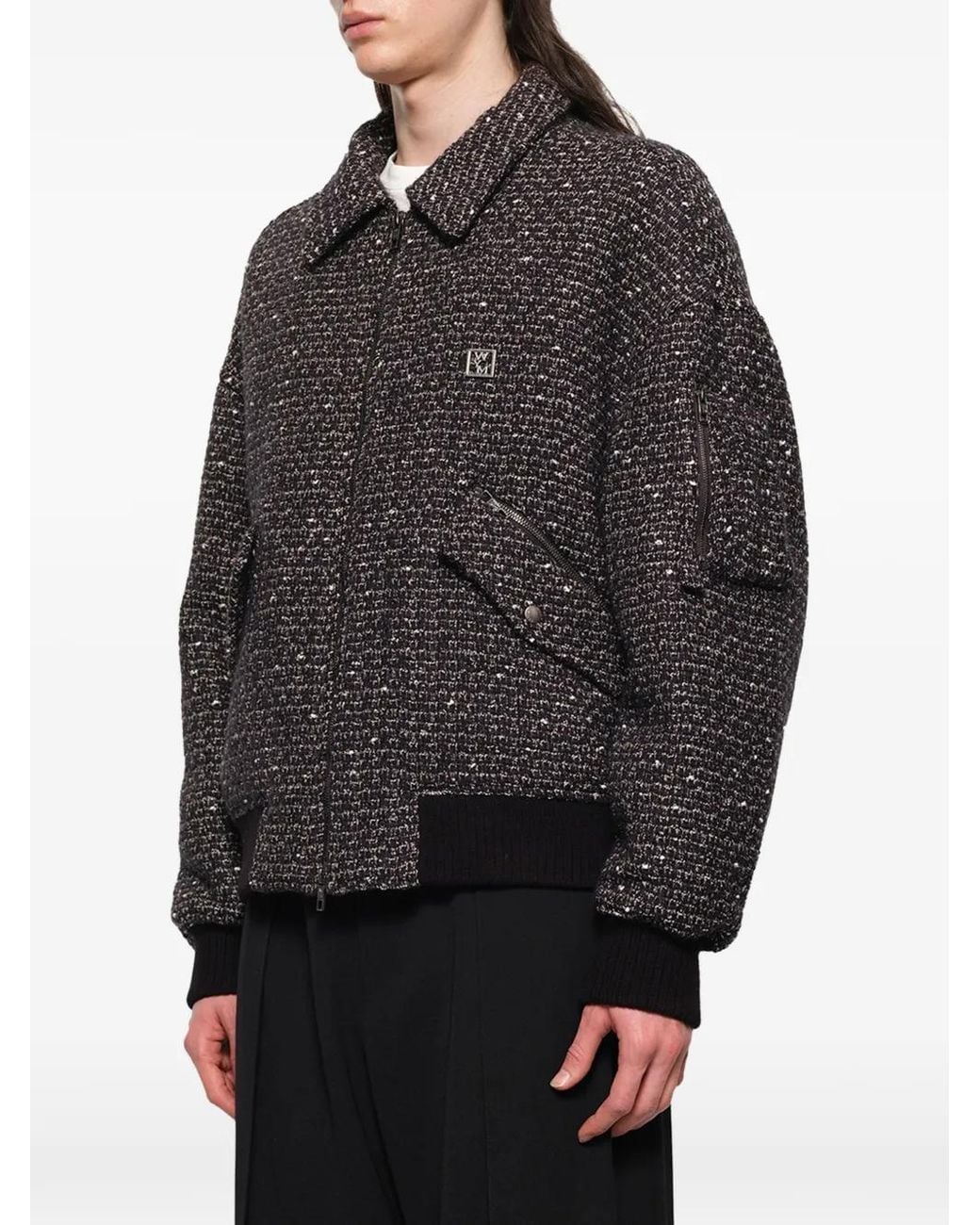 Wooyoungmi Black Tweed Zip-Up Bomber Jacket for men
