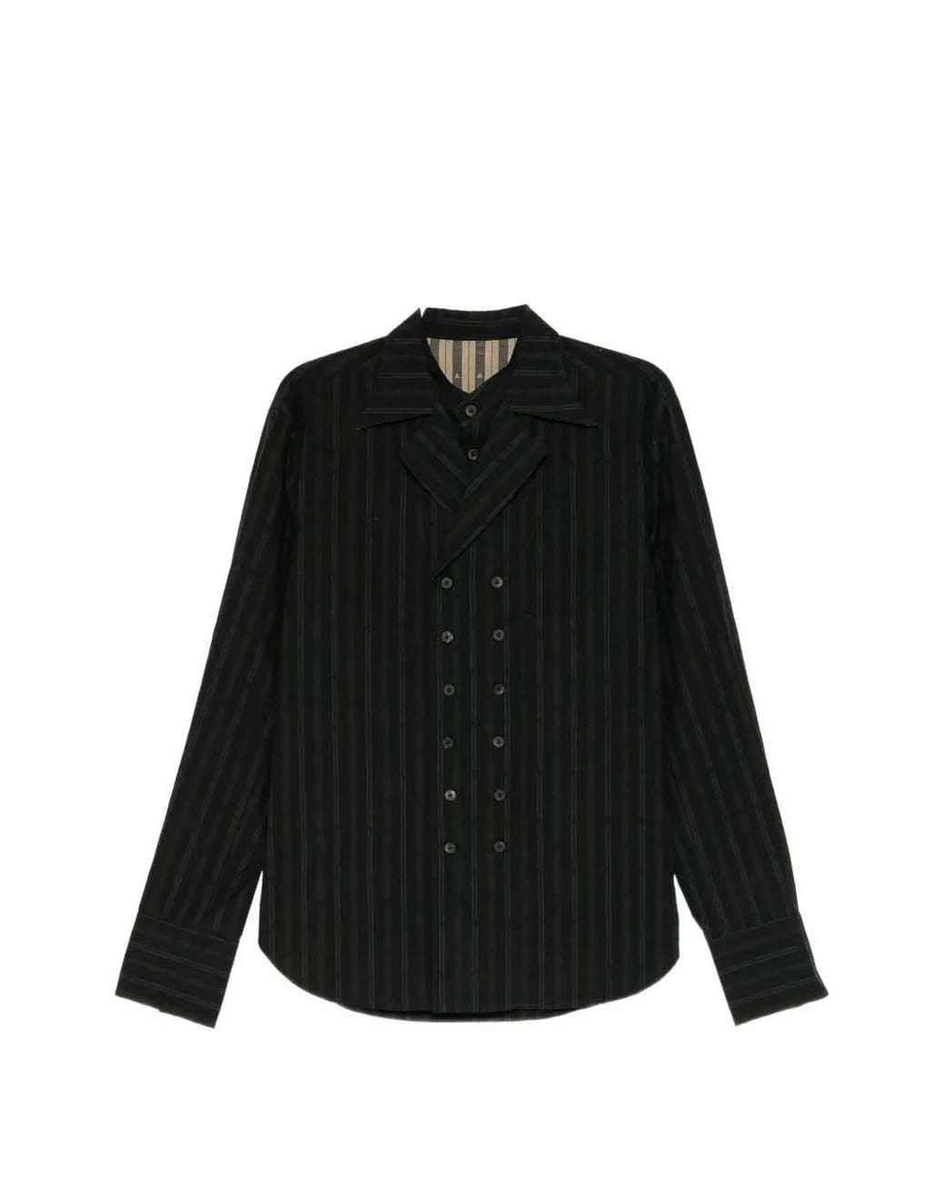 Ziggy Chen Black Chemise À Boutonnière Croisée Et Fines Rayures for men