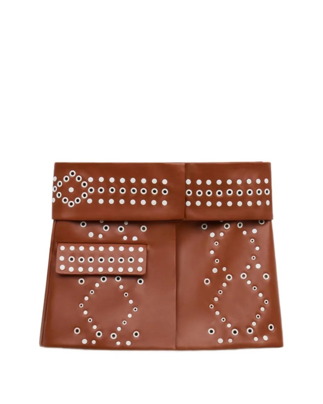 Marni Brown Leather Mini Skirt With Studs