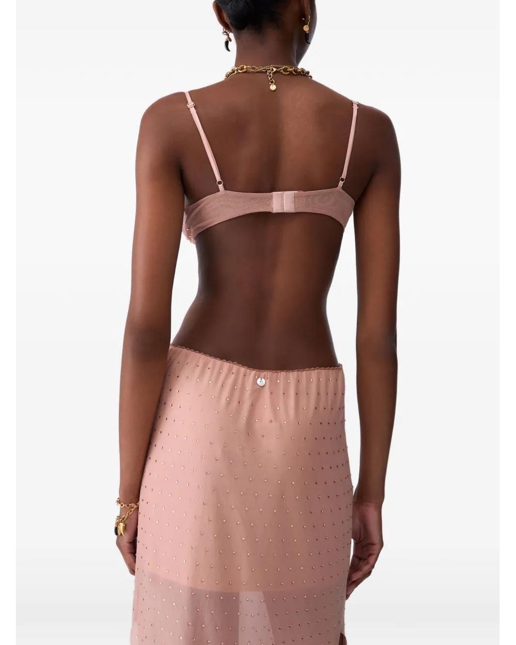 Liu Jo Natural Tulle Top With Jewel Embroidery