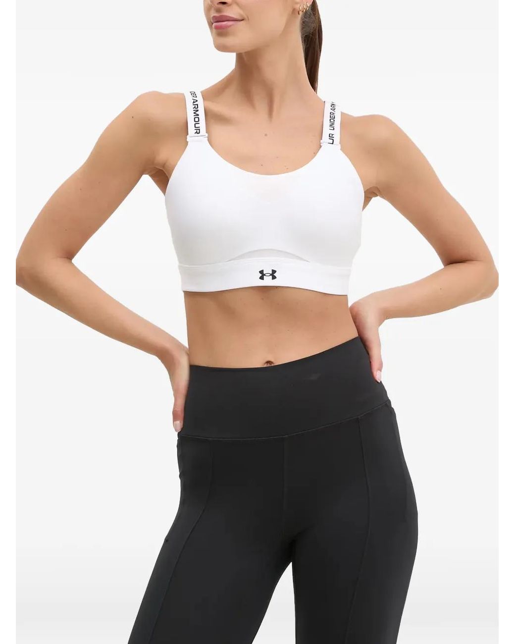 Under Armour White Infinity 2.0 High Logo-Tape Sports Bra