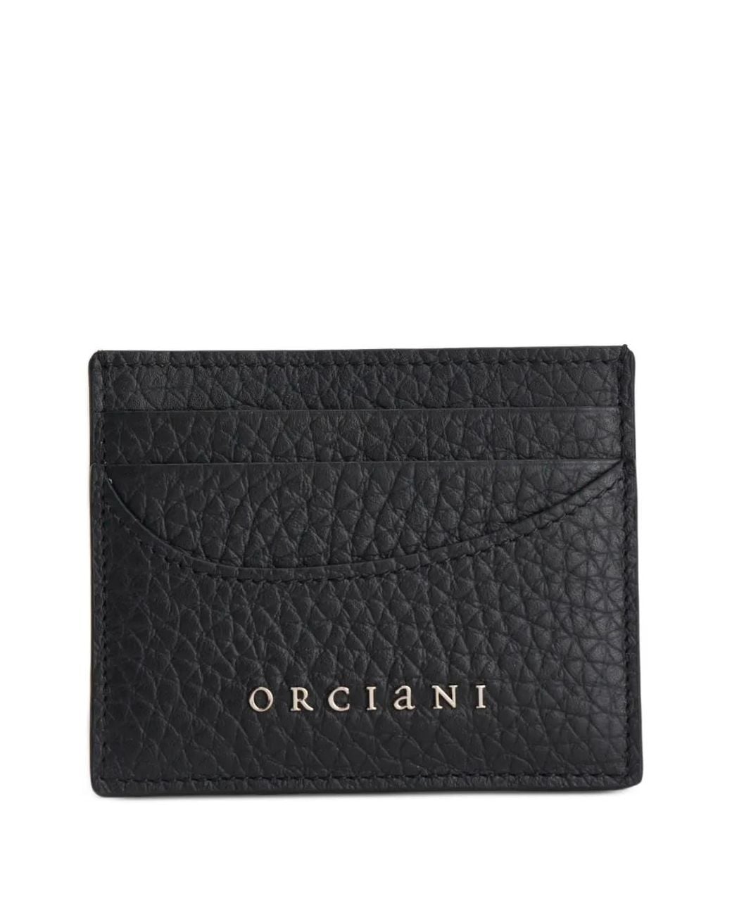 Orciani Black Logo-Plaque Pebbled-Leather Cardholder