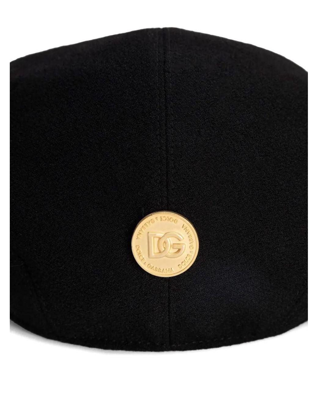Dolce & Gabbana Black Wool Crepe Cap With Dg Coin