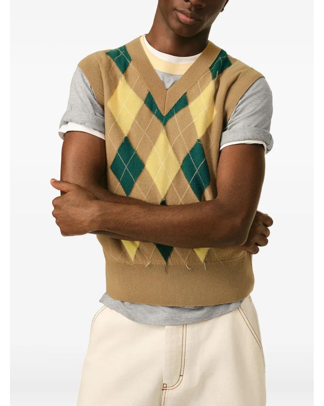 AMI Green Argyle Intarsia Sleeveless Sweater for men
