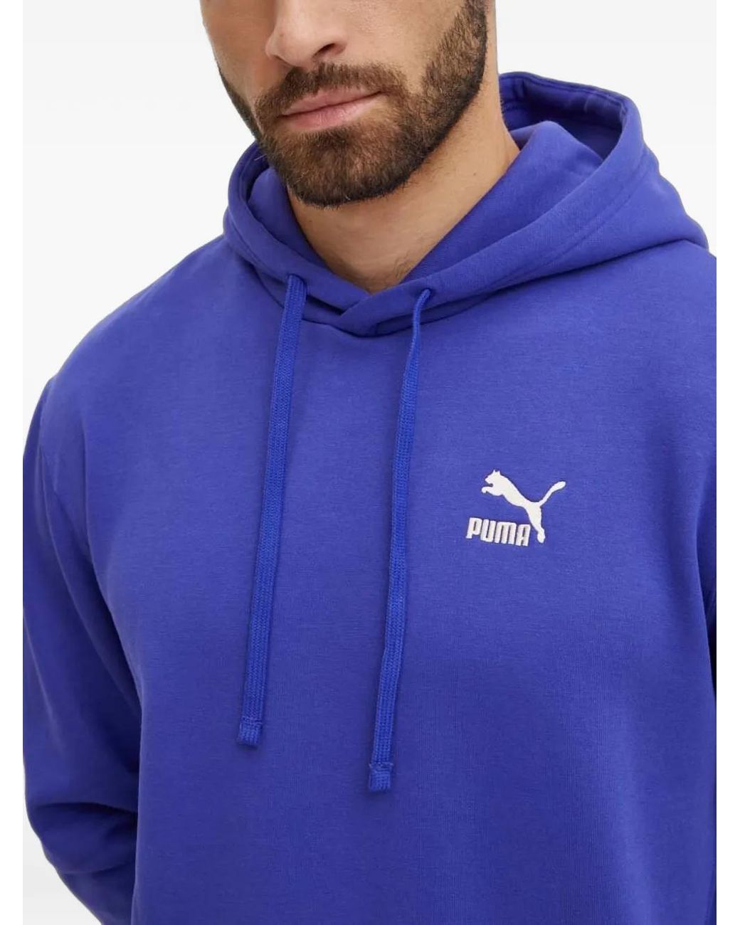 PUMA Blue Classics Logo-Print Drawstring Hoodie for men
