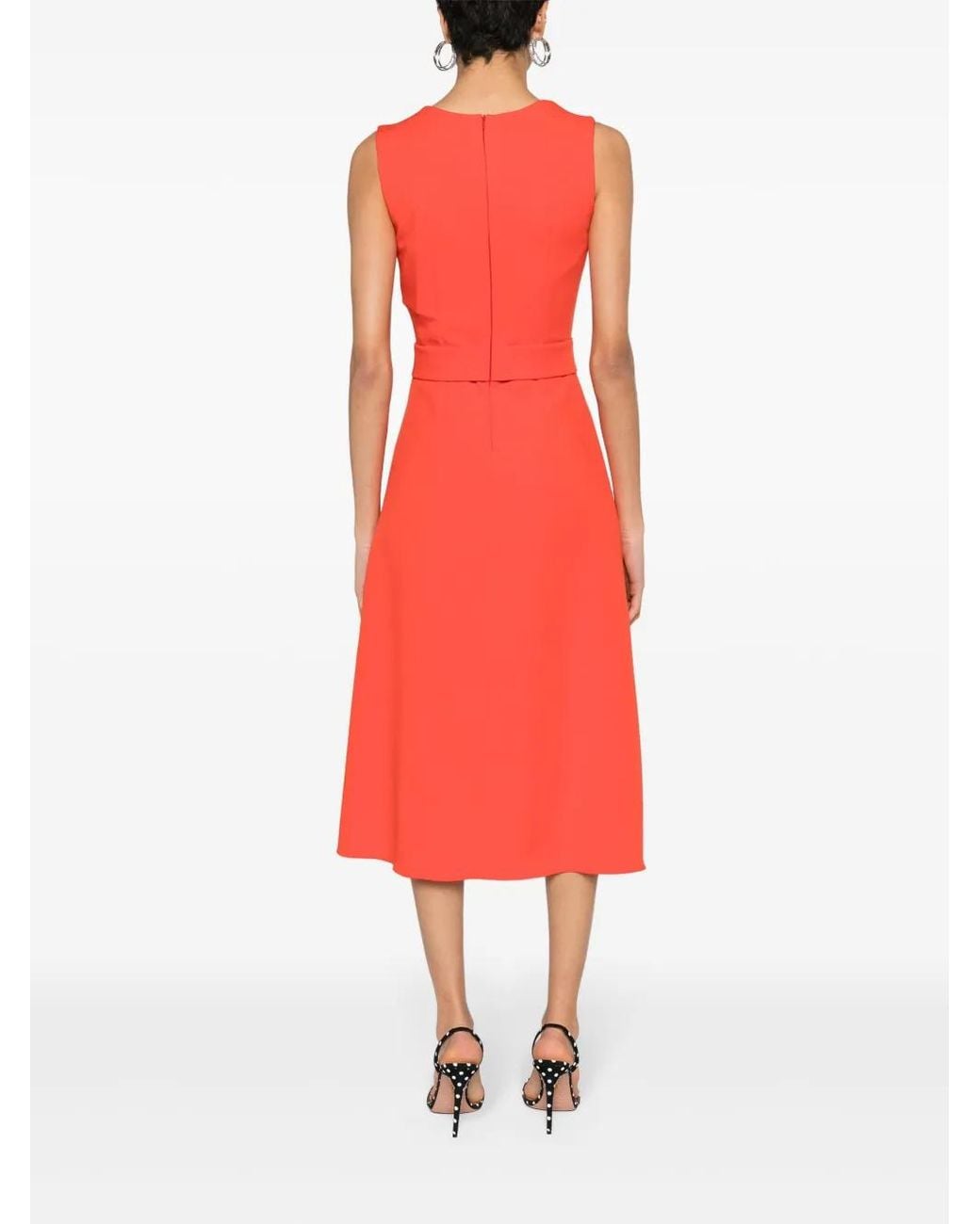 Nissa Red Belted Midi Dress