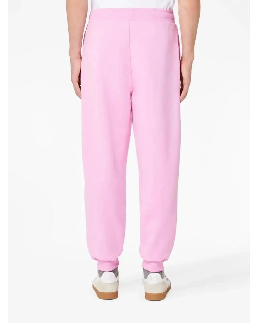 AMI Pink Embroidered-Logo Cotton Track Pants