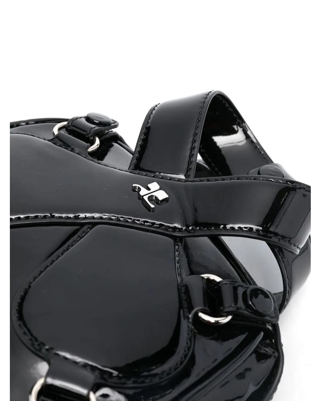 Courreges Black Logo-Plaque Leather Tote Bag