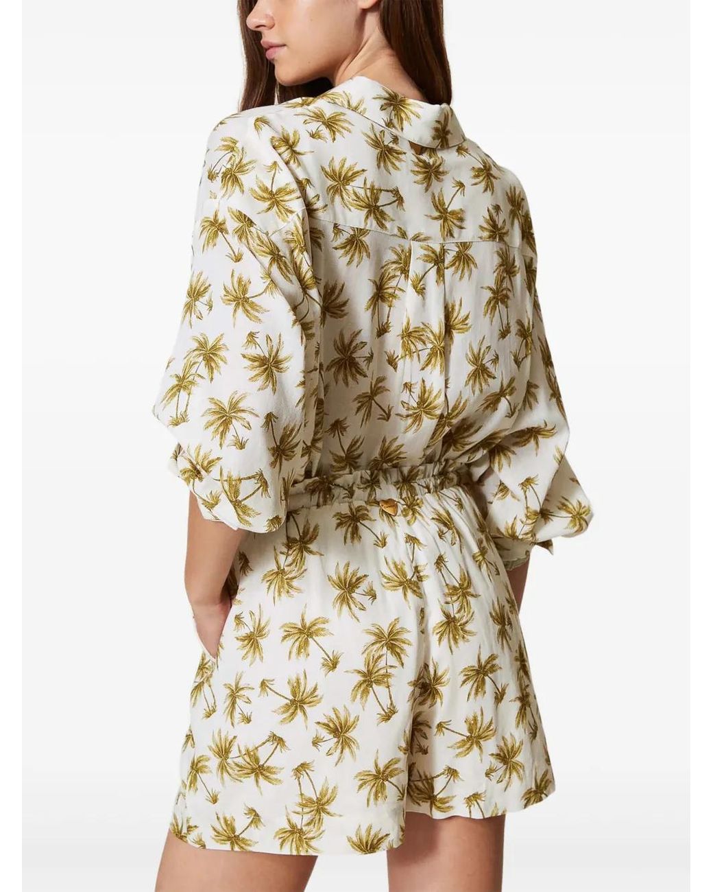 Twinset Metallic Palm Tree-Print Shorts