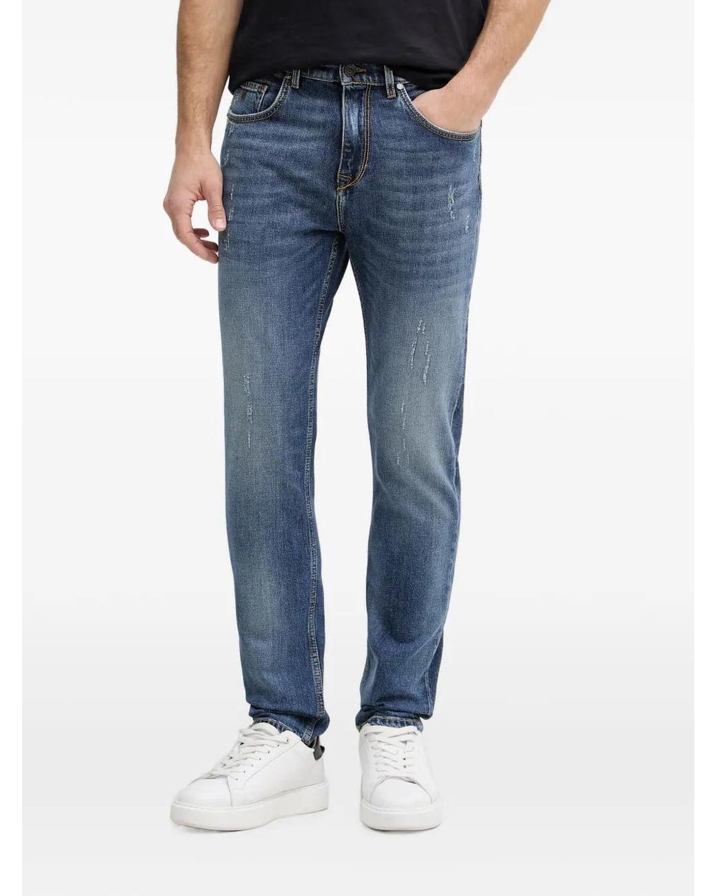 Karl Lagerfeld Blue Distressed Logo-Patch Jeans for men