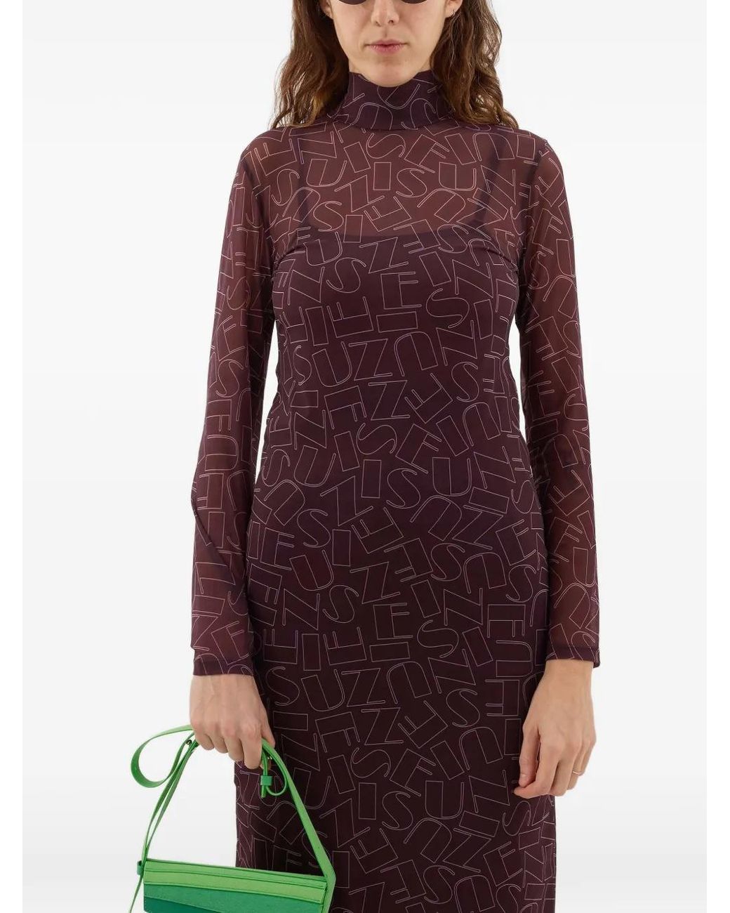 Sunnei Purple Long-Sleeve Sheer Midi Dress