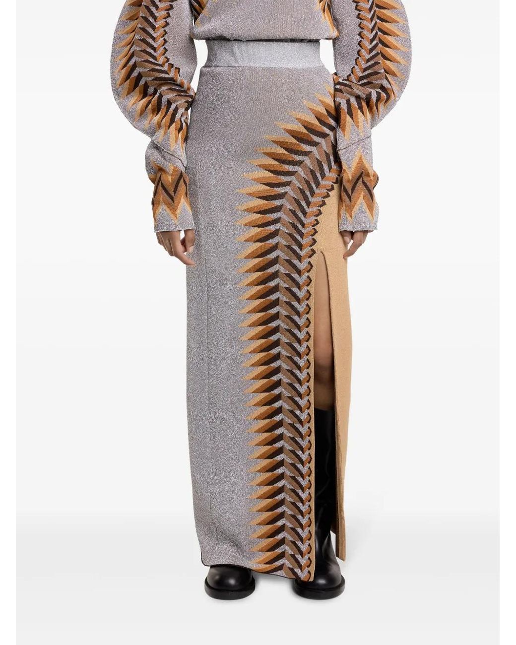 Rabanne Natural Lurex-Jacquard Long Skirt