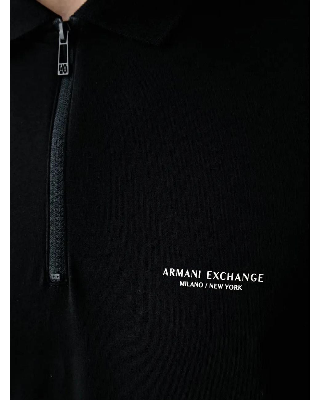 ARMANI EXCHANGE Black Logo-Print Zip-Up Polo Shirt for men