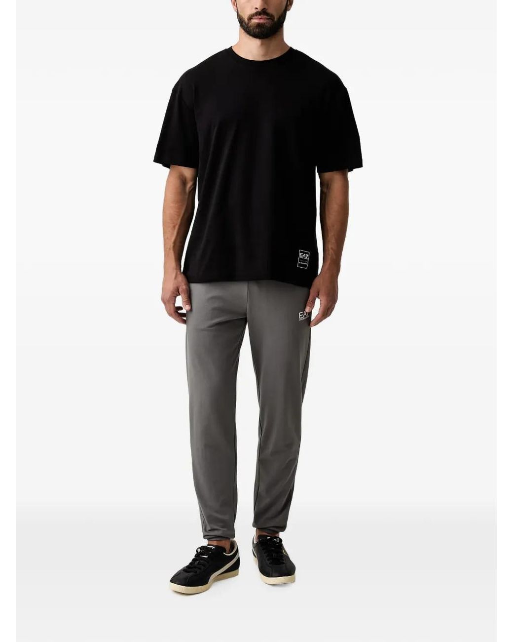 EA7 Black Logo-Print Track Pants for men